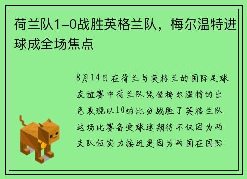 荷兰队1-0战胜英格兰队，梅尔温特进球成全场焦点